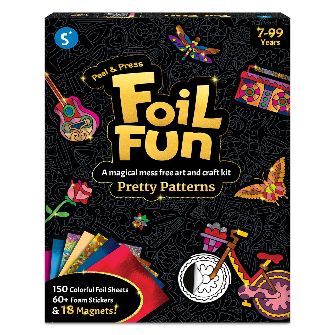 Skillmatics Foil Fun - Pretty Patterns, 18 DIY Magnets Mess-Free Art, Colorful Creative Party Activity, Craft Kits, 60+ Foam Stickers, Easter Gifts for Kids, Teens, Adults, Families